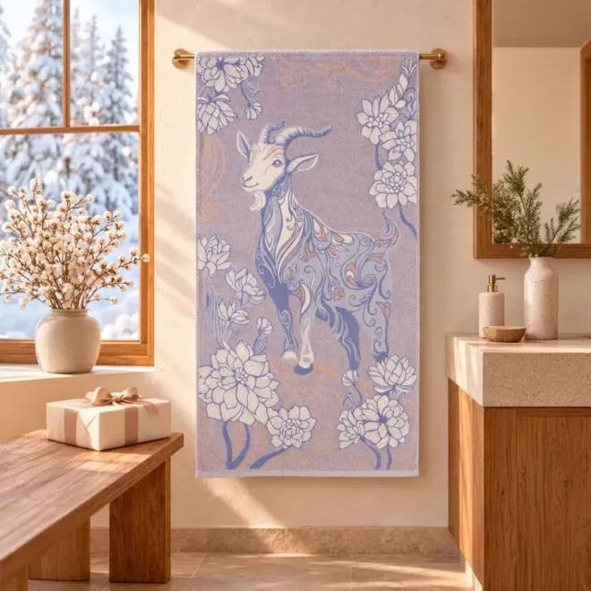 Полотенце рельефное Рога и цветы с петелькой