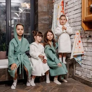 Халат вафельный детский Радость с капюшоном (ушки) Халат вафельный детский Радость с капюшоном (ушки)