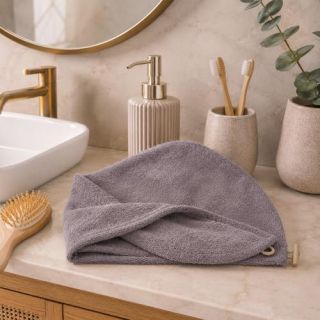 Cleanelly – Чалма махровая на пуговице 25,5 Х 62 розовая – набор полотенец, цвет бежевый