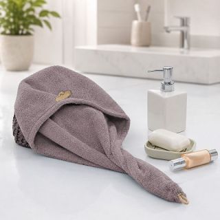 Cleanelly – Чалма махровая на пуговице 25,5 Х 62 розовая – набор полотенец, цвет бежевый